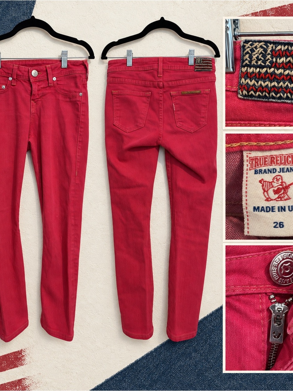 True Religion Women's pink jeans Y2K low rise embroidered #1261CL
